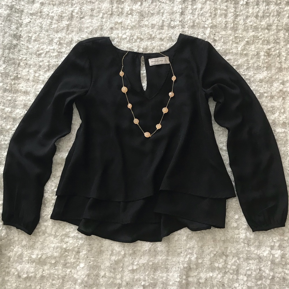 Black Layered V-neck Blouse